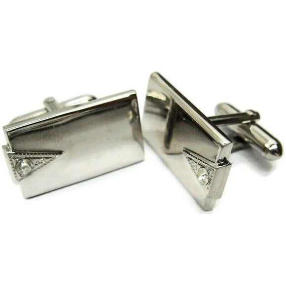 Swank Cufflinks Silver Tone Rhinestone Tux Shirt Dress Suit Vintage - Picture 1 of 7
